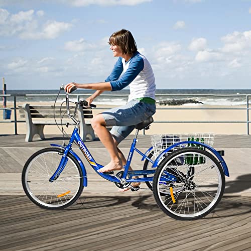 Marknig 7 Speeds Adult Tricycles 24/26 Inch With Large Basket, 3 Wheels Cruise Bicycles For Shopping, Beach & City Trike For Men Women Senior For Recreation 24B #TOP5