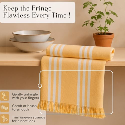 Image of Stripe Kitchen Towels 4 Pack, 16x26 Inches, Dish Cloths for Drying, Wiping, Absorbent Tea Towels, Washable Rags, Reusable Cleaning Cloths for Everyday Kitchen Tasks - Mustard Yellow
