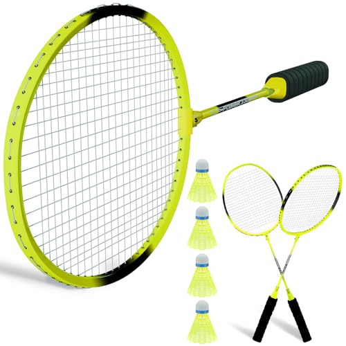Frebuta Badminton Rackets Set for Beginners,Combo Badminton Racquet Sets of 2 for Backyards Lightweight Badminton 4 Plastic Birdies Sports Game for Adult Family 2 Player Outdoor (Yellow, 24.5in)