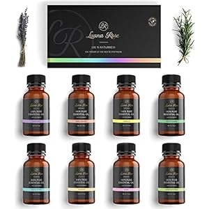 Luana Rose – Set etherische oliën – 100% veganistisch en natuurlijk – 8x diffuser oliën voor aromatherapie – Geschenkset voor diffuser – Vanille – Roos – Lavendel – Eucalyptus en nog veel meer