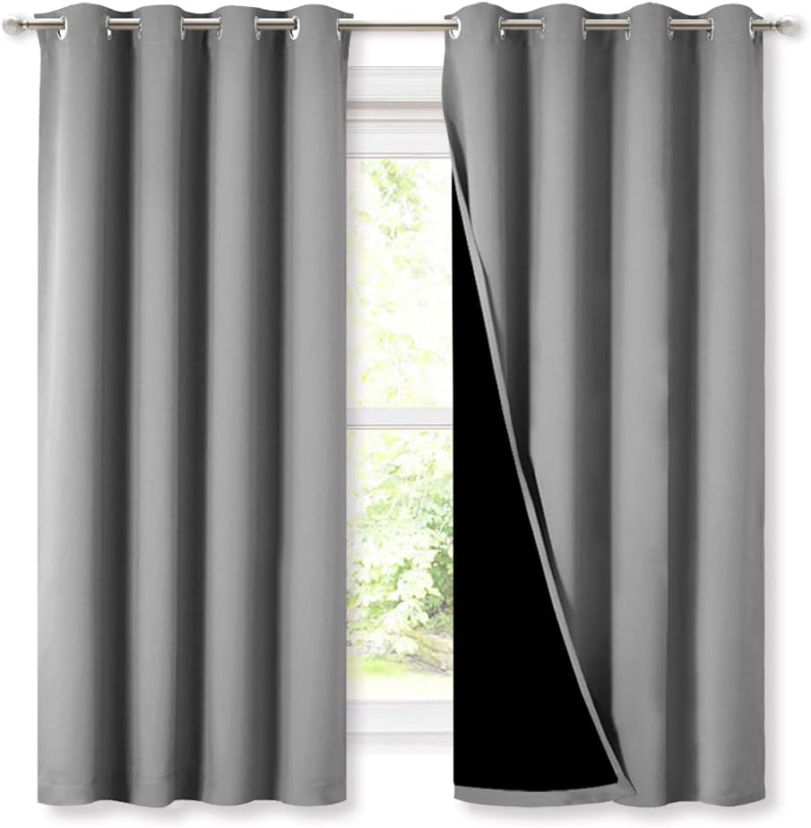 NICETOWN 2-Pane Blackout Curtains, Silver Grey