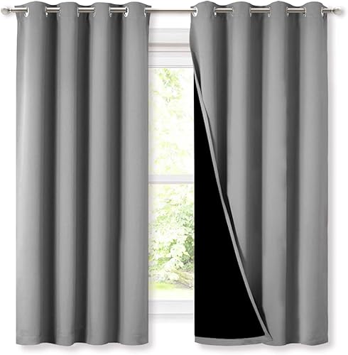 NICETOWN Cortinas 100 % opacas con forro negro, cortinas opacas con forro de 2 capas, cortinas de ventana de ahorro de energía para dormitorio (gris