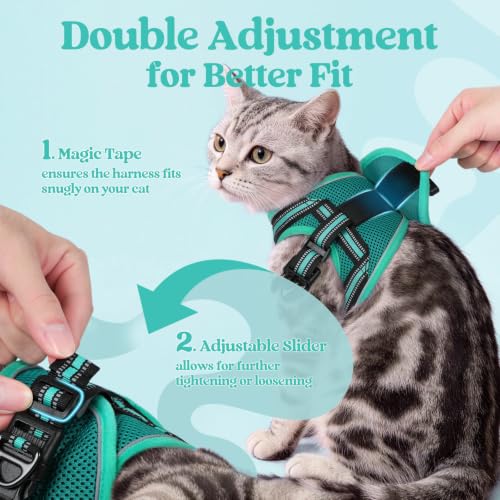 Image of rabbitgoo Cat Harness and Leash Set, Step-in Soft Vest, Turquoise & Green