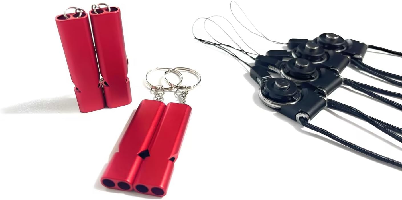 4-Pack Loud 120dB Double Tube Emergency Whistle – Aluminum Alloy, Corrosion-Resistant Safety Whistle with Lanyard & Keychain-Ideal for Camping Hiking Boating Fishing Survival Tool 4-Pack Loud 120dB Double Tube Emergency Whistle – Aluminum Alloy, Corrosion-Resistant Safety Whistle with Lanyard & Keychain-Ideal for Camping Hiking Boating Fishing Survival Tool