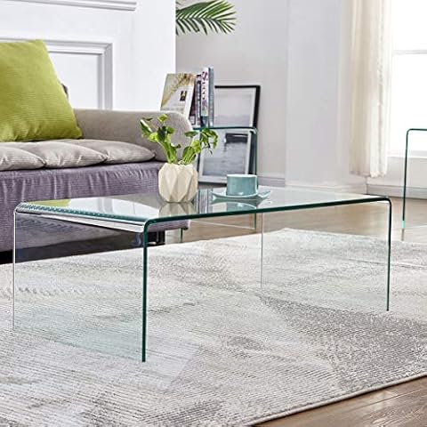 Premium Tempered Glass Coffee Table,Clear Coffee Table, Small Modern Coffee Table for Living Room,Match Well with Rug Cover