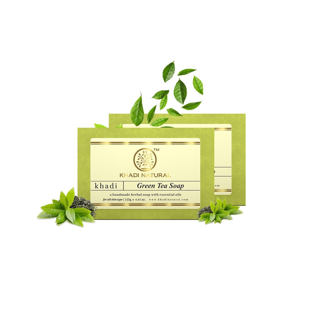 Khadi Natural Green Tea Soap | Herbal Handmade Soap | Bathing Soap for Acne | Soap for Rejuvenating Skin | Pack of 2 |125gm *2) (250 gm)