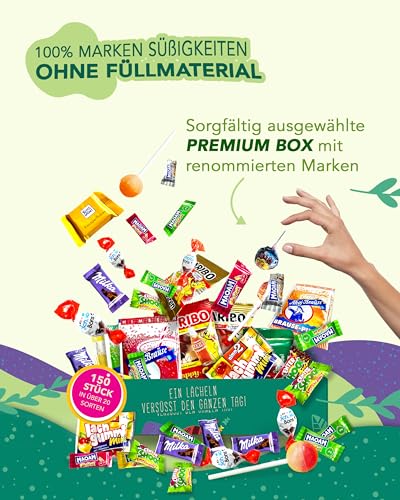 Premium Candy Box (Pack of 150) - "Gute Laune Box" as a Gift Idea or for the Candy Bar (XXL Snack Box)