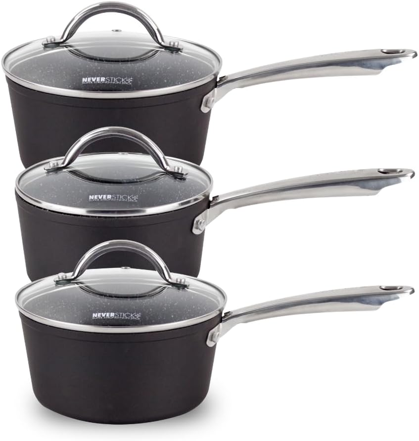 Scoville Performance Neverstick+ 3 Piece Saucepan Set with Lids, NonStick Saucepan Set, 16/18
