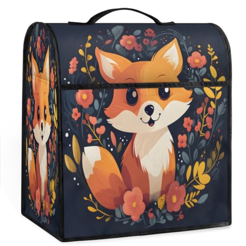 Coffee Maker Cover Cute Fox Flower Kitchen Appliance Covers Small Appliance Covers Blender Cover Juicer Cover Dust Covers for Kitchen Appliances with Top Handle and Pockets,Washable,B185
