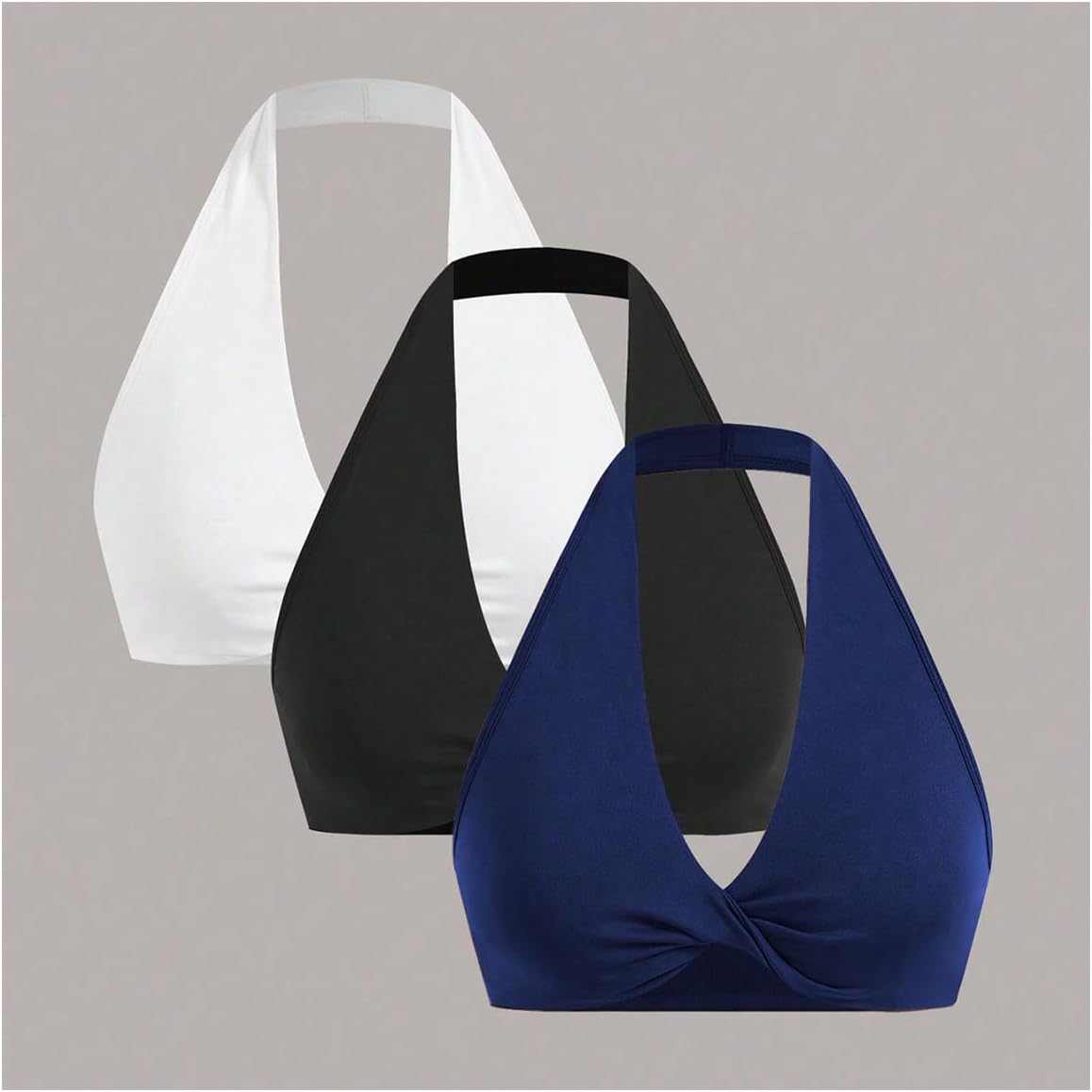 Women's 3 Pieces Workout Sport Bra Twist Front Sleeveless Backless Yoga Halter Crop Tops - Image 4