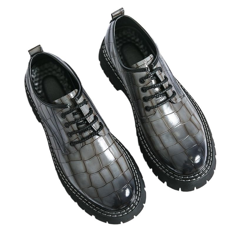 Men's Patent Leather Business Oxford Shoes Classic Round Toe Shiny Checkered Comfortable Dress Loafers Low Top Work Dress Shoes