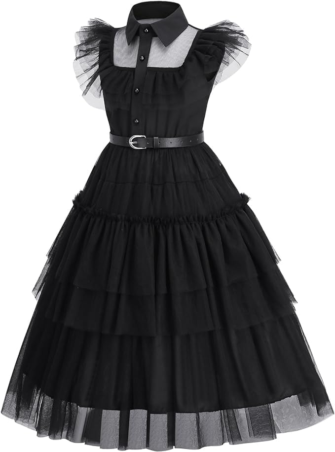 Girls Black Gothic Dress Halloween Party Casual Dresses 3-13 Years4