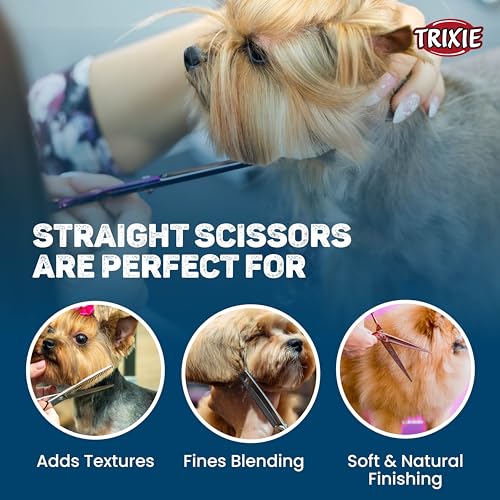 Image of Trixie: - Double Sided Thinning Scissors | Stainless Steel Pet Grooming Scissors | Non-Slip Rubber Handle for Easy Grip | Round-Tip Design Makes It Safe to Use Around Your Pets Face - 18 cm