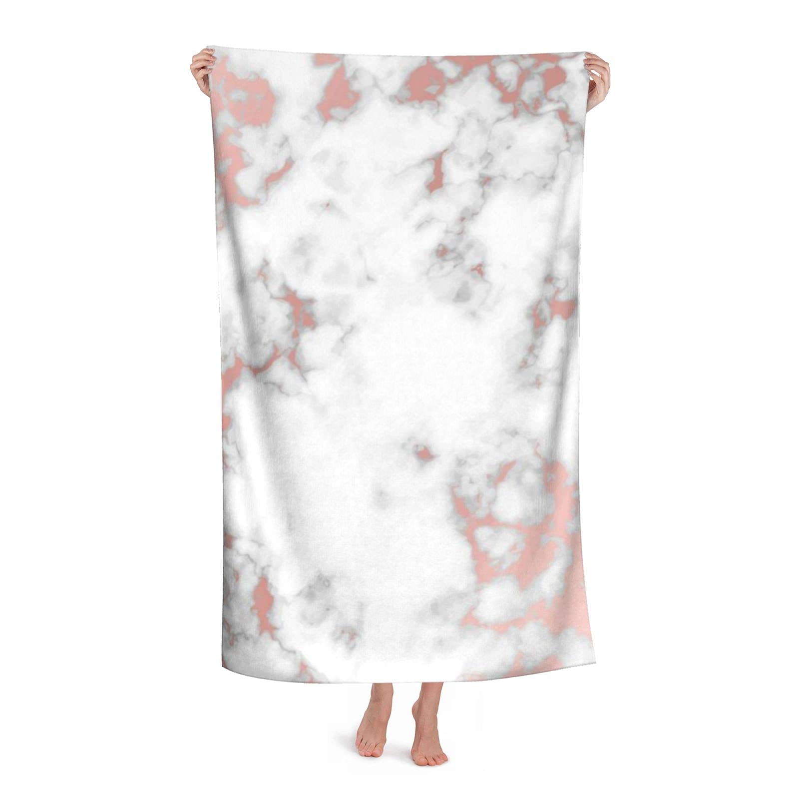 LSRCPD Rose Gold Marble Cute Beach Towel Highly Absorbent Microfiber Beach Blanket Soft Bath Towels 80 x 130 cm