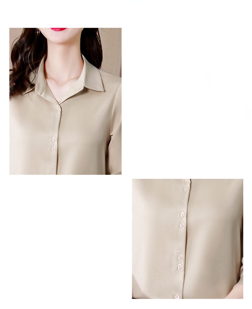 keusyoi Camisas de otoño para mujer, blusa de satén de manga larga para oficina, camisas de seda para mujer, blusas elegantes