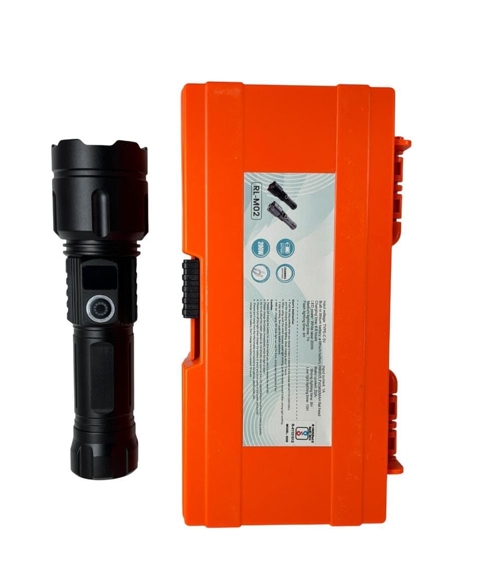 RL-M02 200W LED Torch Light Rechargeable, Heavy Duty Metal Flashlight with Zoom Focus, Type-C Fast Charging, 2400mAh Battery, Super Bright Long Range for Outdoor & Emergency-image-42