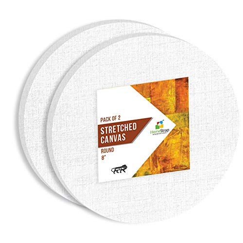 Image of Homestrap 8 Oz Primed Cotton Pre Stretched 8 Inch Round Canvas with Wooden Frame - Pack of 2