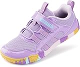 WHITIN Kids Barefoot Shoes for Big Girls Boys Wide Sneakers Size 6 Zero Drop Running Walking Tennis Minimalist Cross Training Comfy Colorful Purple 34