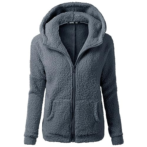 Womens Winter Coats Plus Size Casual Fall Hoodie Sherpa Fuzzy Fleece Hooded Zip Up Jackets Trendy Warm Shaggy Outwear