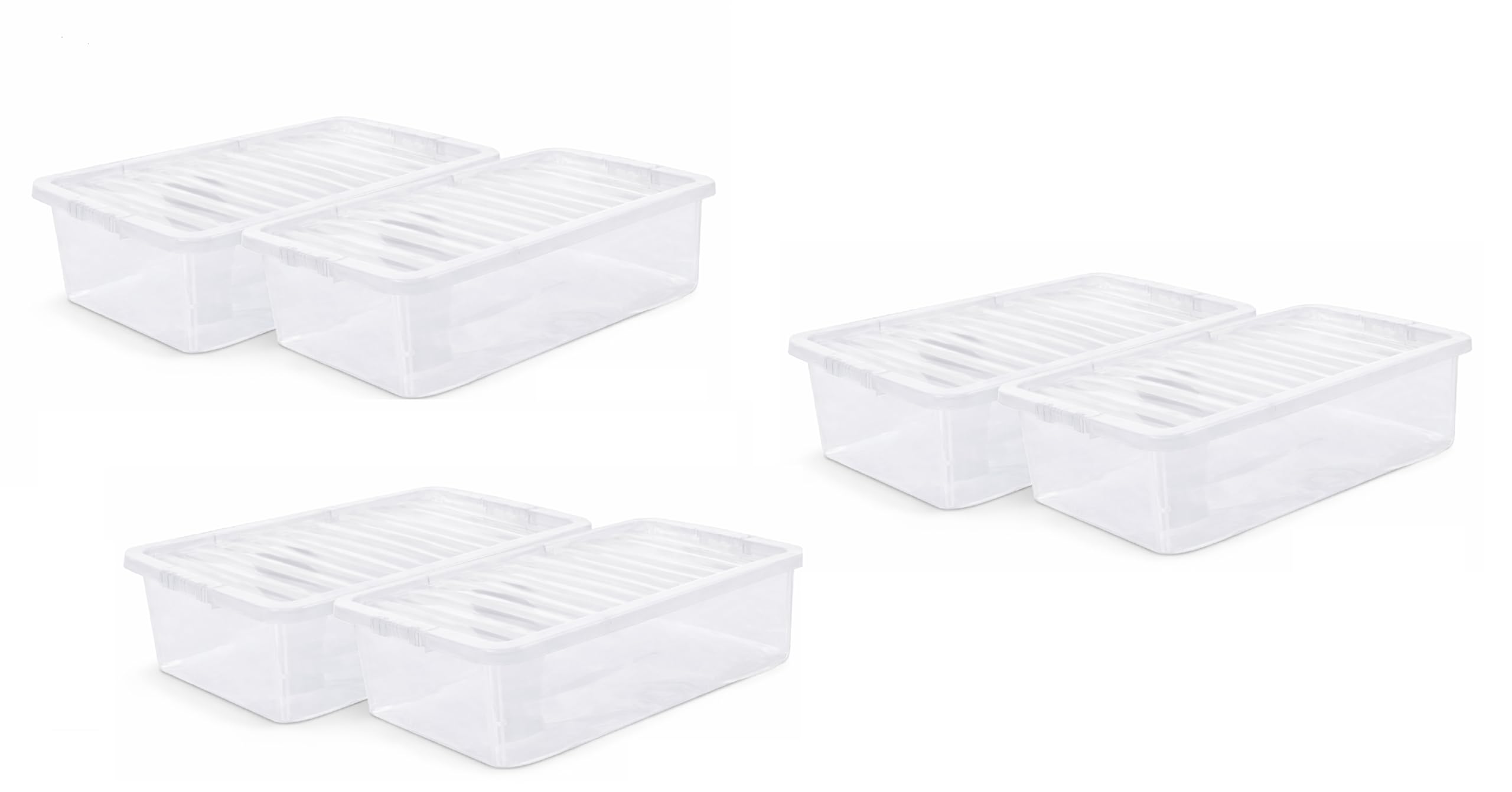 ELMORA'Z 6 x Plastic Underbed Storage Box with Lid Compact Transparent Versatile Stackable Multipurpose Container Home Kitchen Office Garage Art and Craft Toys Clothes Shoes Clear 32L