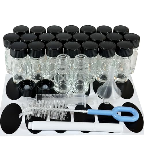 PIPIBA (24個入り) 5ml 黒色蓋付き遮光ボトル エッセンシャルオイル用ガラス瓶 アロマオイル小分けボトル 香水保存容器 (透明)