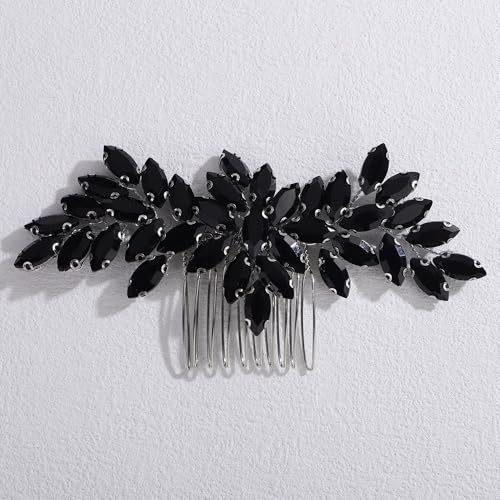 Peine para cabello con pedrería en forma de gota color negro miniatura 1