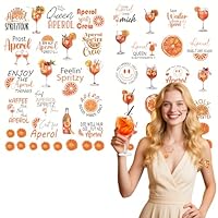 Aperol Geschenk – 12 Bögen Aperol Spritz Tattoos (37 Motive), Temporäre Aperol Klebetattoos für Gesicht & Körper, Sommer Cocktail Accessoires für Karneval, Fasching, Party & Festival