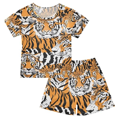 ALAZA Funny Tiger Cartoon Pajamas Short Sleeve 2 Piece Sleepwear Top and Bottom Pajama Set Unisex