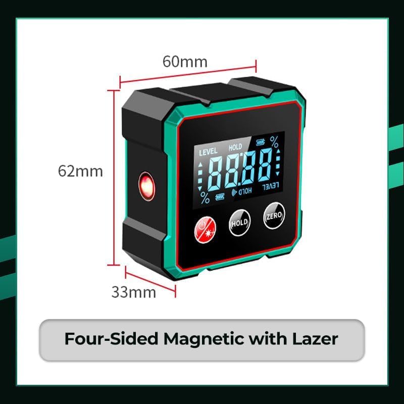 Image of Digital Angle Gauge with Laser Level 4 Sides Magnetic, 360 Magnetic Protractor, Angle Finder Tool with Hold Function, Digital Level with LCD Display, Gauge Bevel Gage Inclinometer
