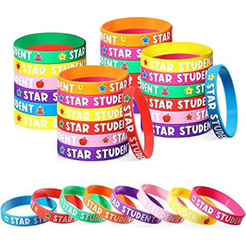 40 Pcs Star Student Wristbands 8 Colors Student Reward Silicone Bracelets Teacher Recognition Award Star Rubber Bracelets for Sports Office Substitute Teacher Supplies Education Activities for Kids Cover