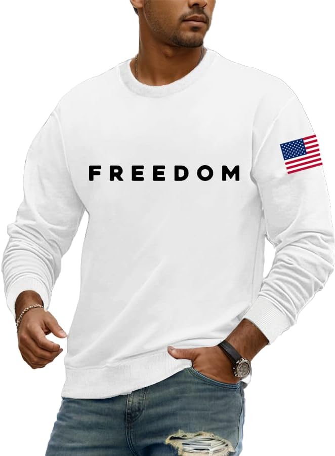 Freedom Sweatshirt Mens White, Charlie Kirk Freedom Shirt Long Sleeves Tops for Men