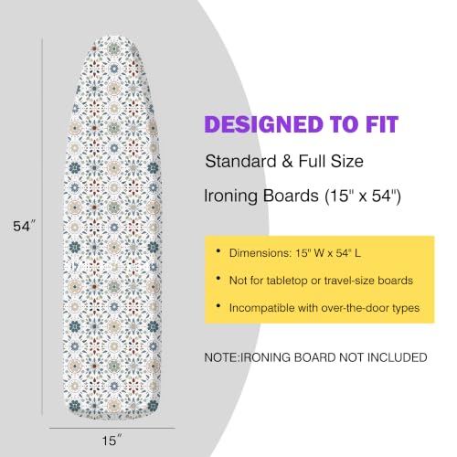 Image of Ironing Board Cover and Pad 15x54 Standard Size, Extra Thick Cotton Iron Board Cover with Padding, Silicone Coated and Scorch Resistant, Elastic Edge with Hook & Loop Strap, Heatproof Boho