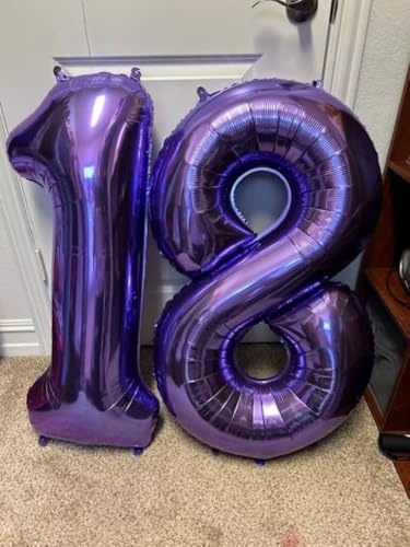 Image of Number Balloons 8 Balloon 40 inch Purple for 8th Birthday Party Decorations | Saturated Color, Large 40 in, With Straw & Hanging Hole, For Back-to-School Season, Wedding, Christmas, New Year, Anniversary