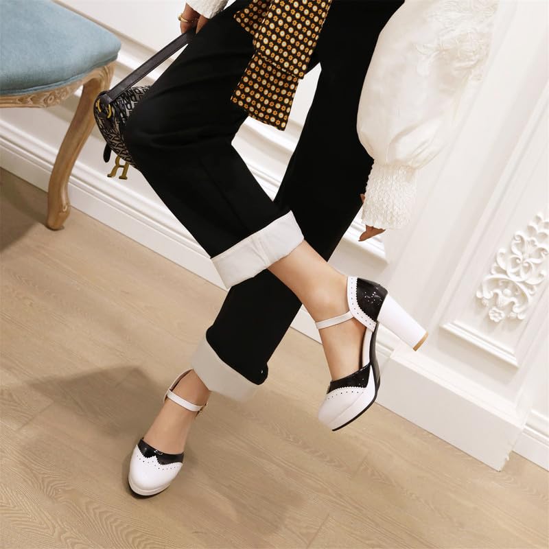 Image of FOREADA Lolita Bow Platform High Heel Women Rockabilly Mary Jane Dress Pump | Boasts soft kawaii retro vintage lolita tea party aesthetic, with block heel ,bow, round toe versatile style for dress wear