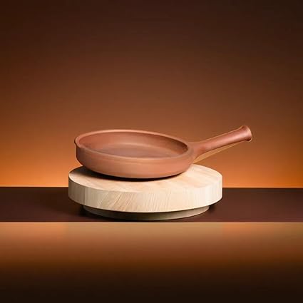 Desi Potters Handmade Unglazed Clay Frying Pan/Earthen Wok/Clay Skillet(10 Inches,Red)(Curry Sauce Pan/Griddle/Spider Fry Pan)+ Free ASH for Cleaning