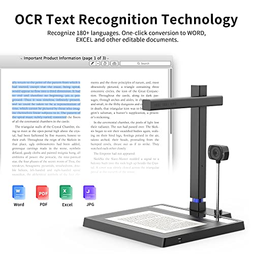 Czur Shine 500 Surface Pro Ac Document Scanner, 5Mp Document Camera + 2Mp Webcam+ Working Surface, A4 Document Scanner For Computer/Laptop, 180+ Languages Ocr, Fast Scan 1S/Page, For Pc/Mac #TOP4