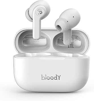 Bloody M30 TWS True Wireless Earbuds, Bluetooth 5.0, 22H Playtime, Low Latency & Lightweight, Hybrid Diaphragm Deep Bass, IPX4 Rate Earphones with Mini Charging Case White