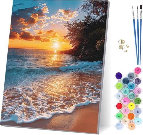 Pintar por Numeros Adultos Sunset, Pintar por Numeros Playa, DIY Paint by Numbers Adult Kit con Pinceles y Pigmento, Paint by Numbers Para Cuadros Decoracion Salon Modernos Regalo 100x130cm 4-9415