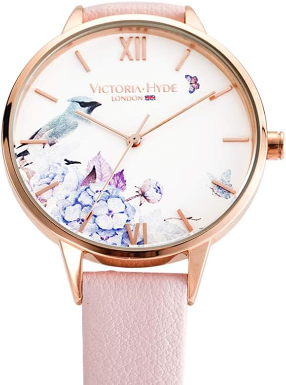 VICTORIA HYDE Quartz Watches for Women Floral Dial with Stainless Steel Mesh Band Genuine Leather Strap Waterproof Ladies Wristwatch