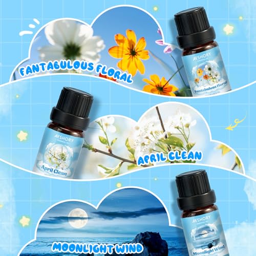 Miniatura 3 de AESHORY Set de Aceites Esenciales de Lavandería 6 x 10ML, Aceite de Fragancia de Aromaterapia Limpio Fresco para Humidificador - Abril Limpio, Floral Fabuloso, Sándalo & Vetiver, Flores & Bayas
