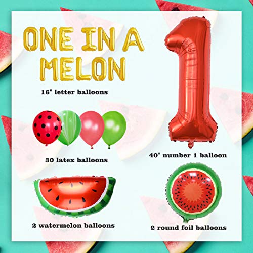 Watermelon Party Decorations For First Birthday, One In A Melon Balloons, Number 1 Balloon, Watermelon Balloons For Kids' 1St Birthday Supplies #TOP2