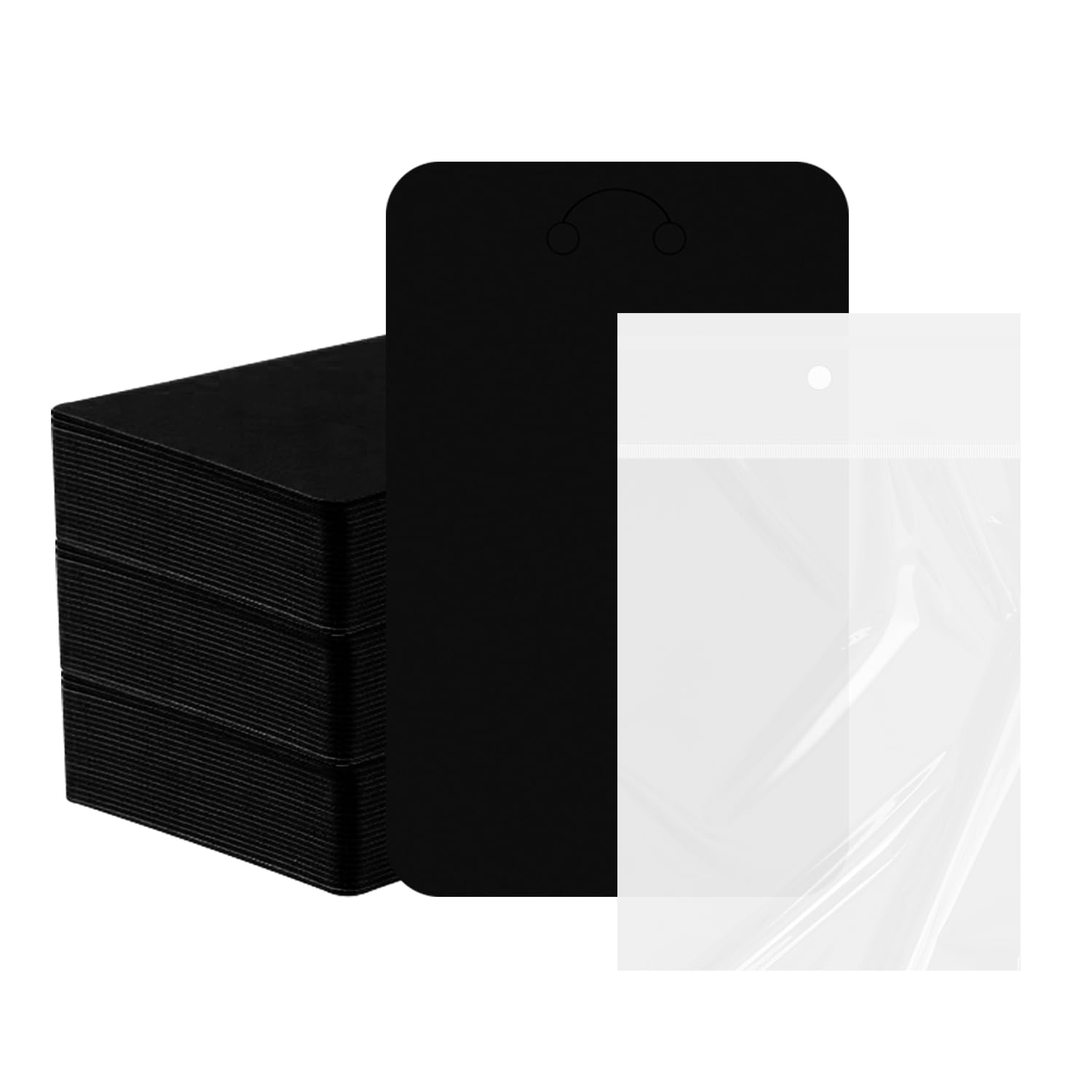 Rumyve100 pcs Key Chain Display Card and 100 pcs Automatic Sealing Bag,Jewelry Necklace Earrings Display Card,Self-adhesive Sealed Storage Bag Earrings Necklace Jewelry Display(Black)