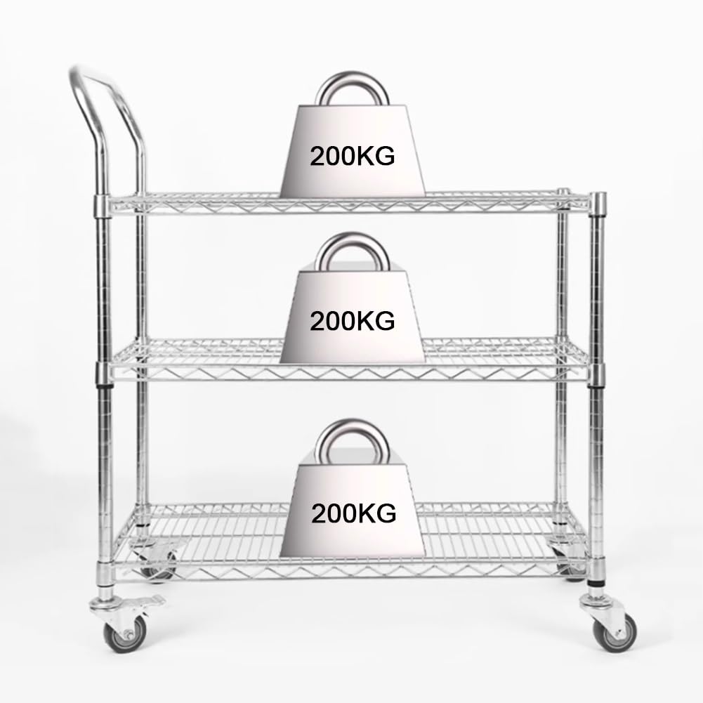 Robuster Carrito rodante de 3 niveles con doble asa, versátil le Sto para cocina, oficina, almacén y uso comercial. Carro nizer