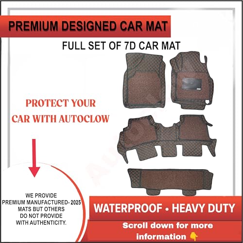 Image of Autoclow /Premium 7D Car Mat for Mahindra Xuv 700 (7-Seater) || Luxury Leather Dual-Stitch 7D Car Floor Mat Full Set || 100% Waterproof || Color : TAN Stitch-TAN Grass (Design-1)