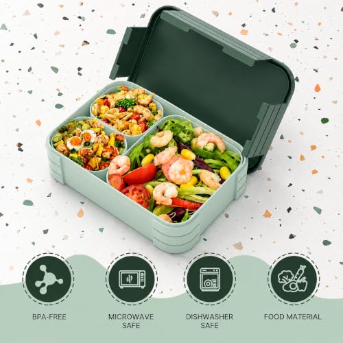 Image of daiDokoro 3 Removable Compartment - 1100 ML Bento Lunch Box | Compact BPA Free, Leak-Proof, Microwave & Dishwasher Safe Tiffin for Office Use, School & Travel (Viridian Green)