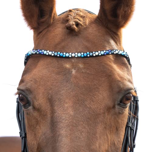 MagicTack Stirnriemen Pferd Größe Warmblut Bling geschwungen Blaue Kristalle Cover
