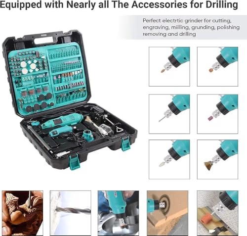 Image of 350PCS Die Grinder Kit | 130W Corded + 12V Mini Rotary Tool | 8,000-30,000 RPM Variable Speed | Quick-Change Collet | Flexible Shaft | Precision Rotary Tool Kit with Carry Case