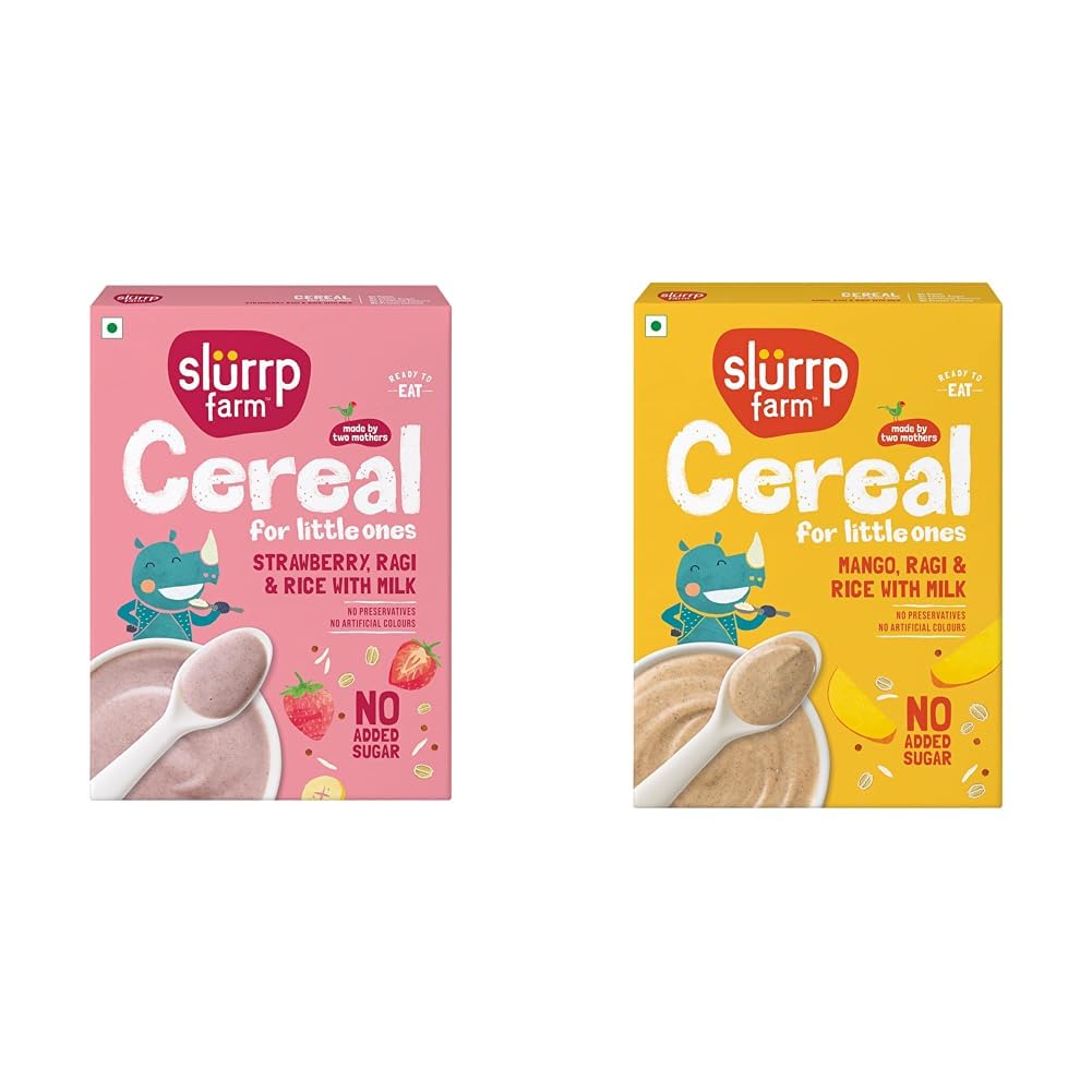 Slurrp Farm Cereal, Ragi, Rice and Strawberry with Milk, Instant Healthy Food, NO Added Sugar, Mildl + SLURRP FARM No Added Sugar Instant Cereal | Ragi, Rice and Mango with Milk, 200 Grams-image-19