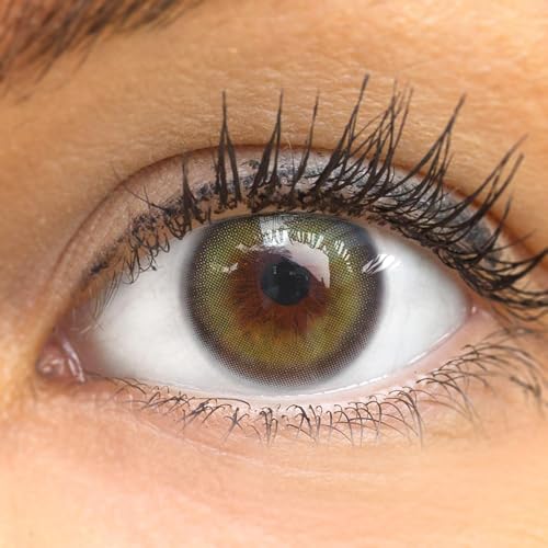 GLAMLENS Olive Grove (verde corporal) lentillas de color   1 par (2 piezas) 3 mes coloreado Sin Graduación 0.00 dioptrías blandos   lentillas mensuales de color verde sutil y aspecto natural