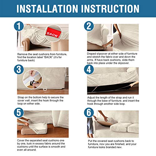 Real Velvet Plush 3 Piece Stretch Sofa Covers Couch Covers For 2 Cushion Couch Loveseat Covers (Base Cover Plus 2 Individual Cushion Covers) Feature Thick Soft Stay In Place (Medium Sofa, Ivory) #TOP6